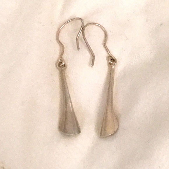 VINTAGE Sterling Silver Amber Linear Drop Dangle Earrings - Picture 3 of 6